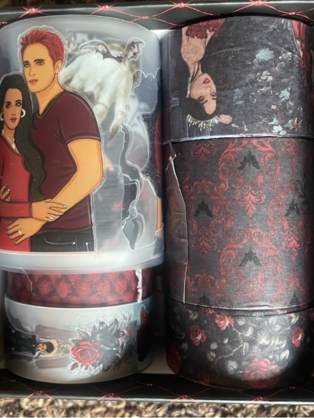Rongrong DeVoe Dark Hearts 6 Pc PET + Washi Box Set Roses Gothic Black Red - Picture 3 of 3